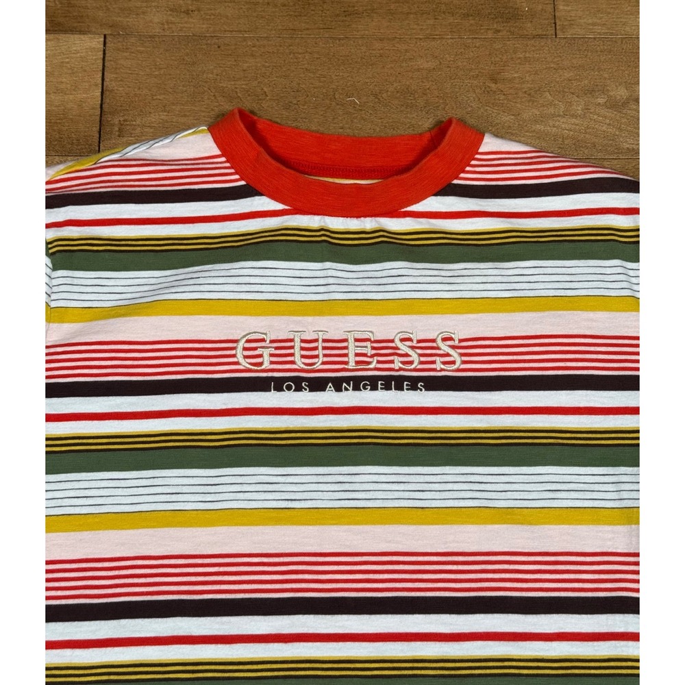 Guess Originals Brighton Striped Tee Multicolor Embroidered Logo Y2K Men XS - Picture 3 of 5